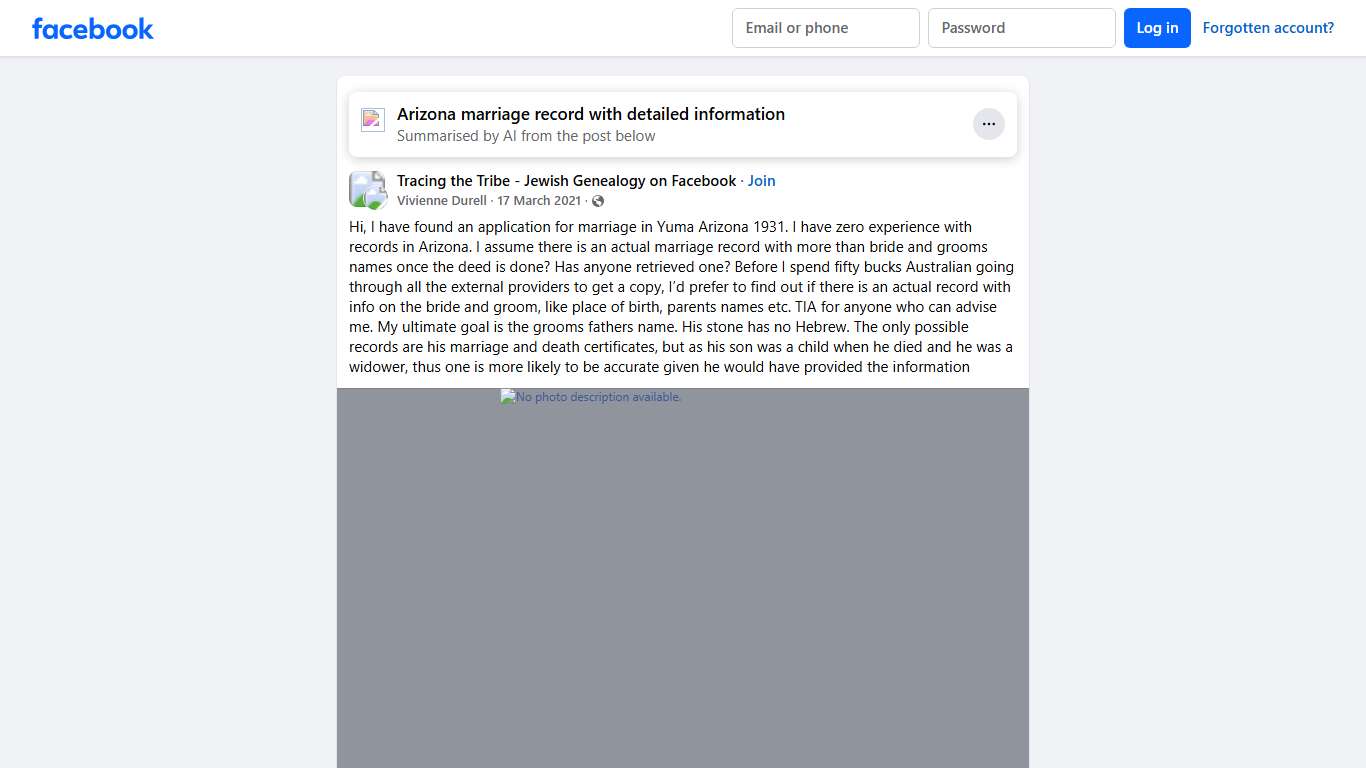 Tracing the Tribe - Jewish Genealogy on Facebook | Hi, I have found an application for marriage in Yuma Arizona 1931 | Facebook